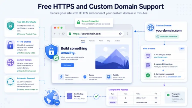 Free HTTPS and Custom Domain Support